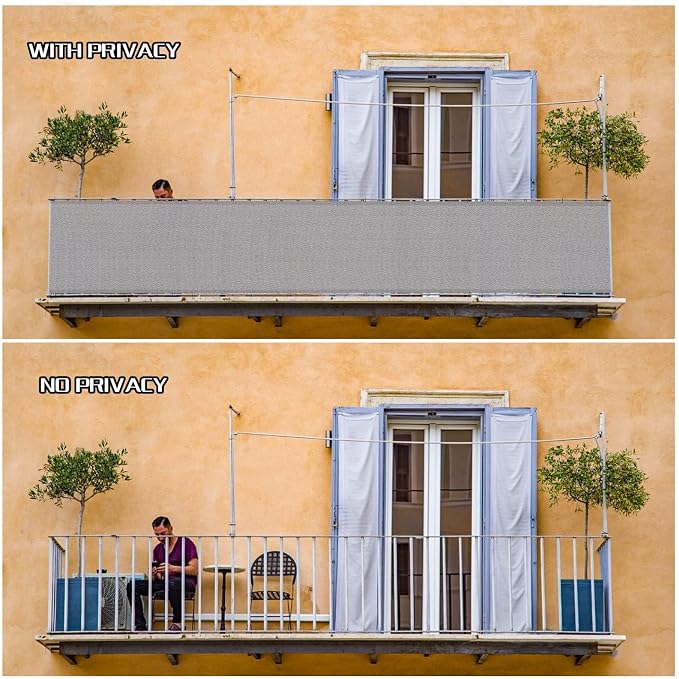 3.3'x19.7' Grey Balcony Privacy Screen Fence Windscreen 90% UV Block | 90% - Image 5