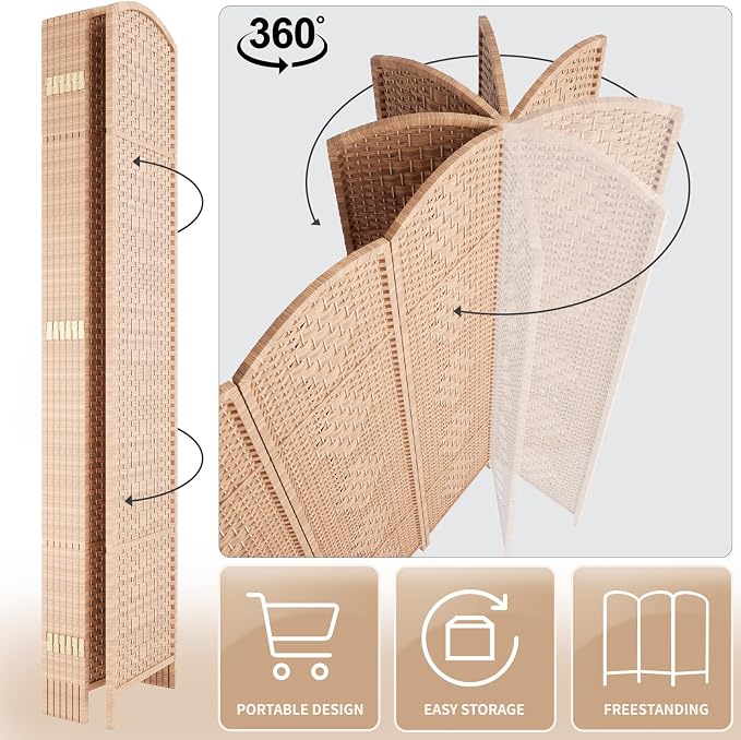 RHF Room Divider Panel, 6Panel Partition Room Dividers, Wall Divider, Natural | - Image 6