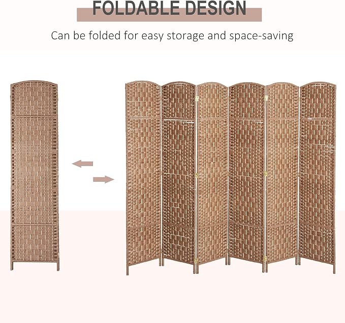 HOMCOM Room Divider 6-Panel, 6FT-Tall Folding Privacy Screen, Natural | - Image 3