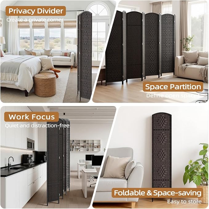 HALLYBEE Room Divider Panel, 8 Panel Partition Room Dividers, Dark Mocha | Room - Image 7