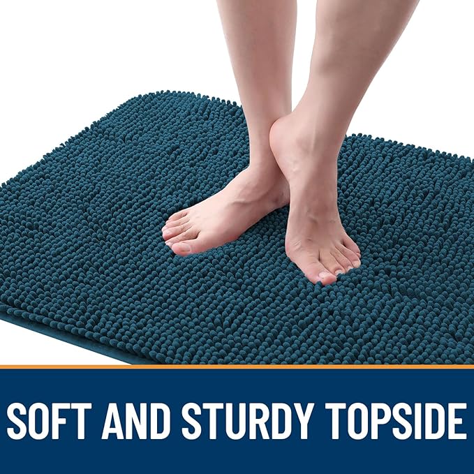 OLANLY Dog Door Mat for Muddy Paws 47x24, Absorbs Moisture and Dirt, Absorbent Non-Slip Washable Doormat, Quick Dry Chenille Mud Mat, Entry Indoor Entryway Carpet for Inside Floor, Atlantic Blue