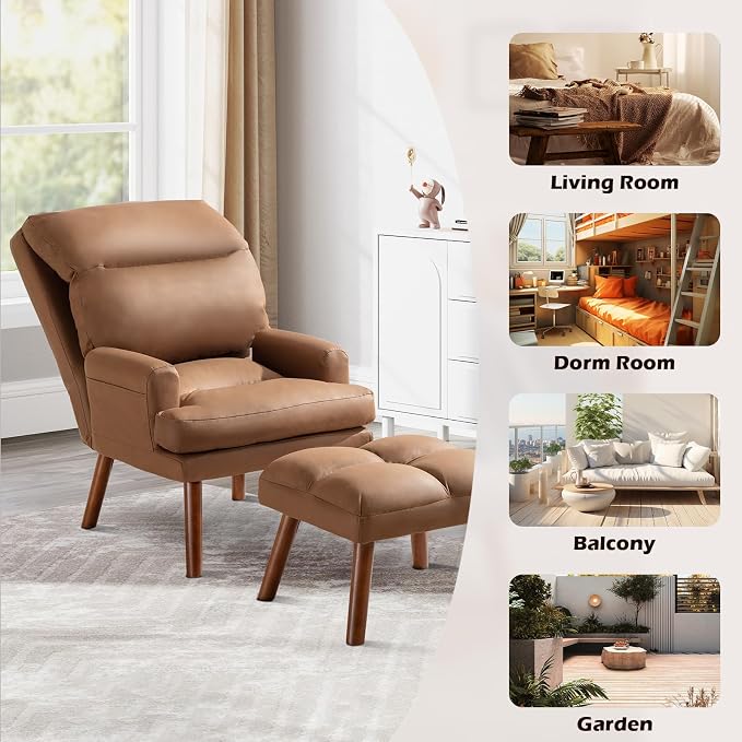IOMOR Accent Chair with Ottoman, Faux Leather Chair Armchair with Adjustable - Image 6