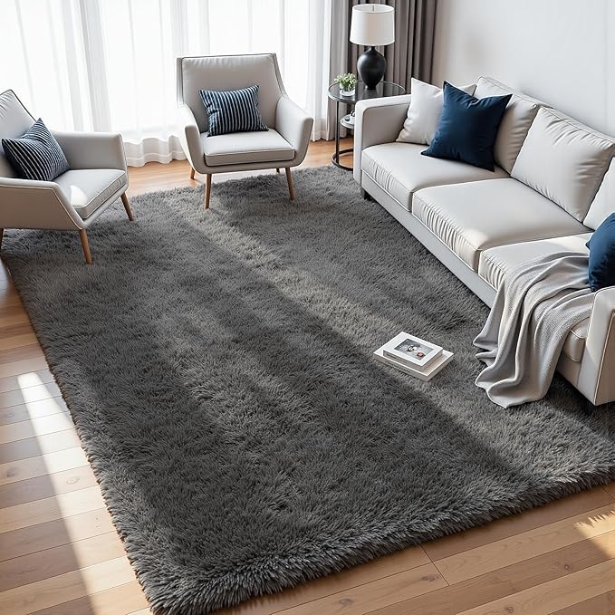 9x12 Fluffy Shag Area Rugs for Living Room Bedroom: Soft Plush Carpet Grey | by CarpetAddColortoYourLife