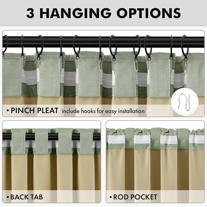 MIULEE 100% Blackout Linen Curtains 42 x 96 Inch Sage Green 2 Panels | Thermal - Image 5