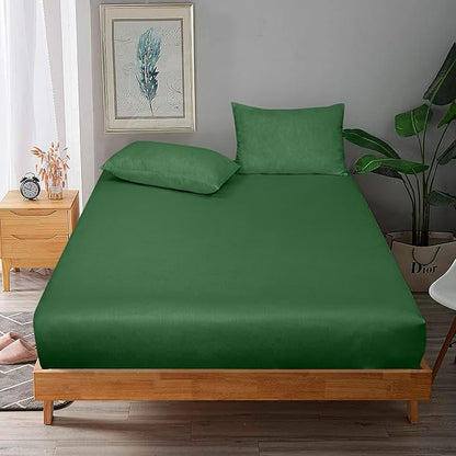 ROYALE LINENS 300 Thread Count 100% Long Staple Combed Cotton Fitted Sheet California King - Super Soft Deep Pocket Bottom Sheet - Fitted Sheets Only - Elastic Sheets (Cal King, Hunter Green)