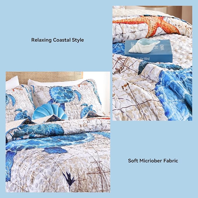 weigelia Coastal Quilt King Size, Nautical Lightweight Summer Bedding | Vintage - Image 5