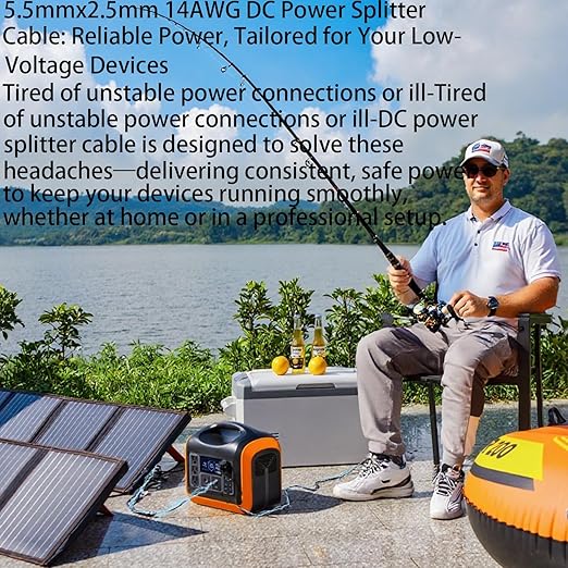 1.3FT 5.5mmx2.5mm 14AWG 12V/24V DC Power Splitter 1Female to 2Male High Power 5525 Connector for Solar Panel, Energy Storage Power Supply, Outdoor Power Supply, LED Strip Light 2pcs
