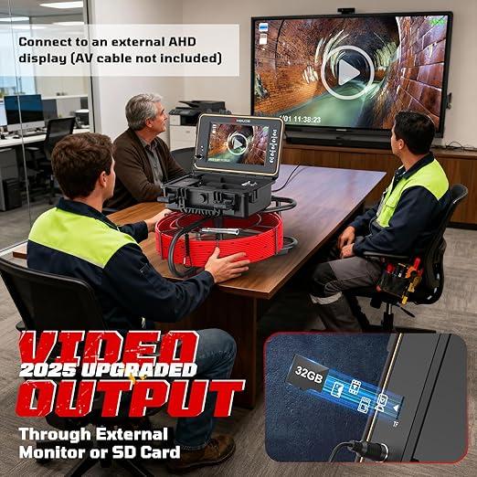 HBUDS Sewer Camera, Self Leveling Drain Camera 165ft with Meter Counter, 7mm Thick Cable, 9" HD Screen 1080P Plumbing Cameras Snake with Light, 5100mAh Battery Duct Pipe Video Inspection Cam DVR 32GB