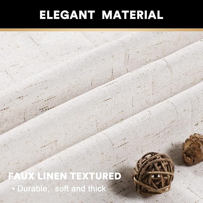 PrinceDeco 100% Blackout Curtains 84 Inches Long with Thermal Insulated White Liner Linen Textured Blackout Curtains for Bedroom, W42 x L84, 2 Panels,84 inch Length for Doorway, Office, Ivory