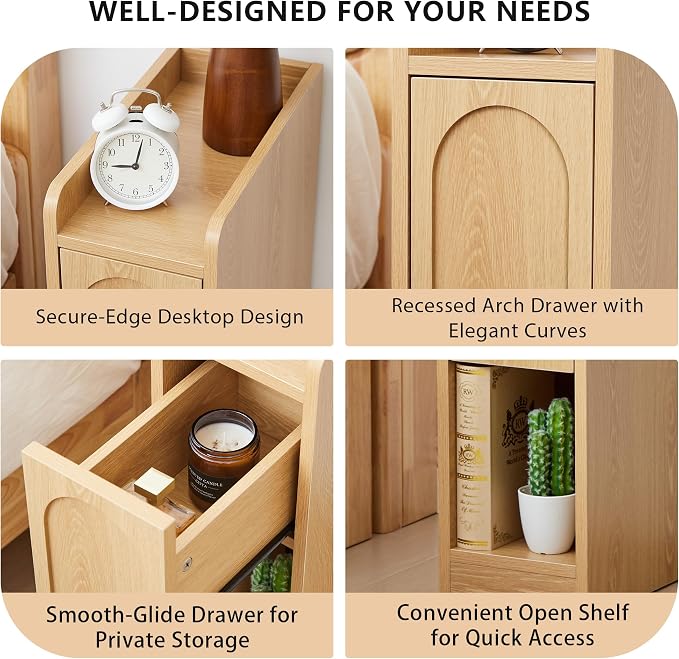 Narrow Nightstands Set of 2, Slim Bedside Tables - Image 4