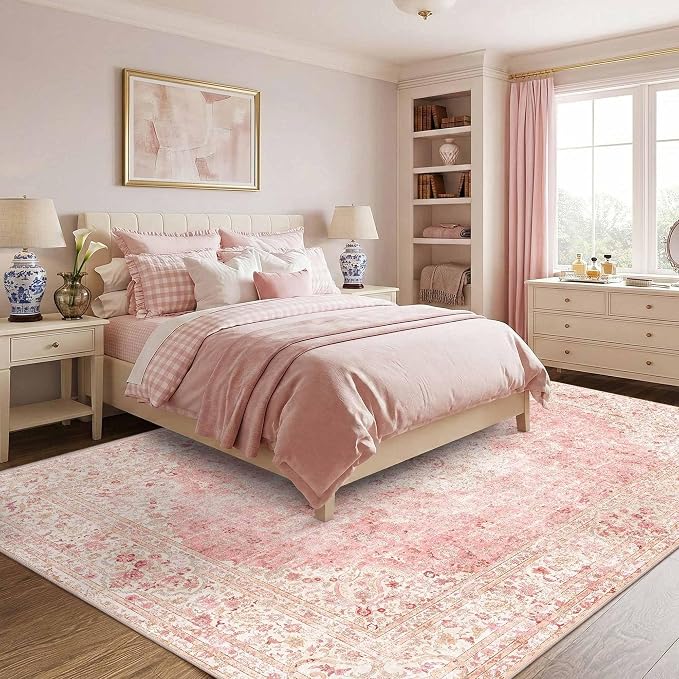 Latte&Fog 8x10 Area Rugs for Living Room Washable Large Pink Rugs Cute | Non by LatteFog