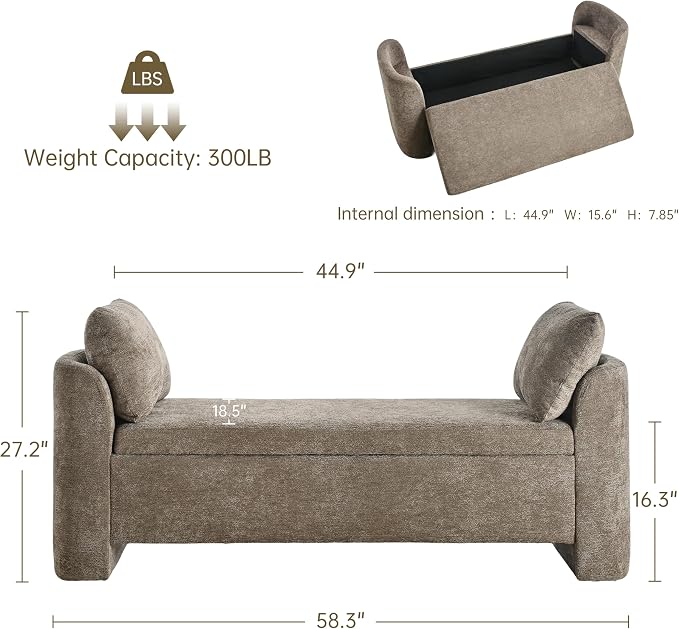 Usaint 58.3" Upholstered Storage Ottoman Bench - Image 2