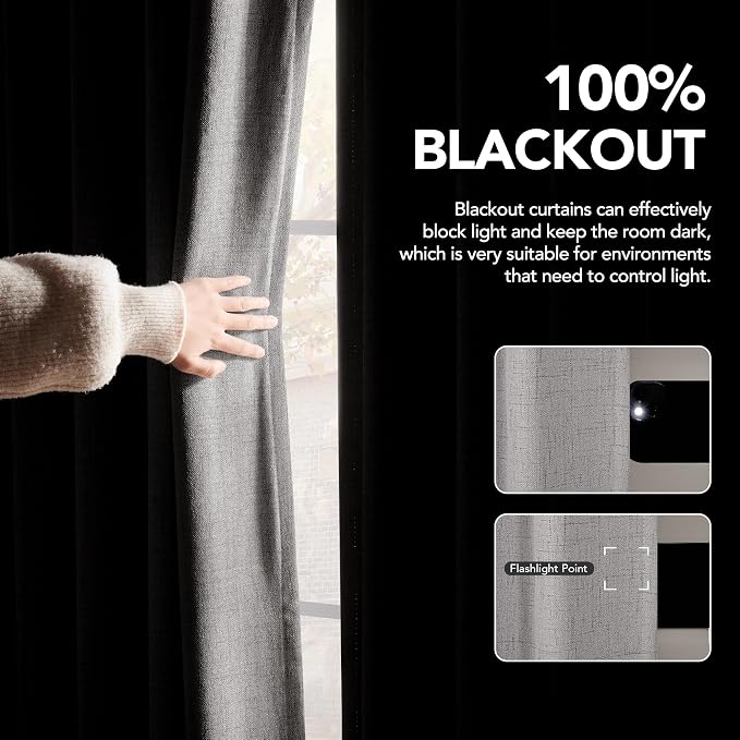 Deconovo 100% Blackout Linen-Blend Curtains 52" x 84" – Thermal Insulated - Image 4