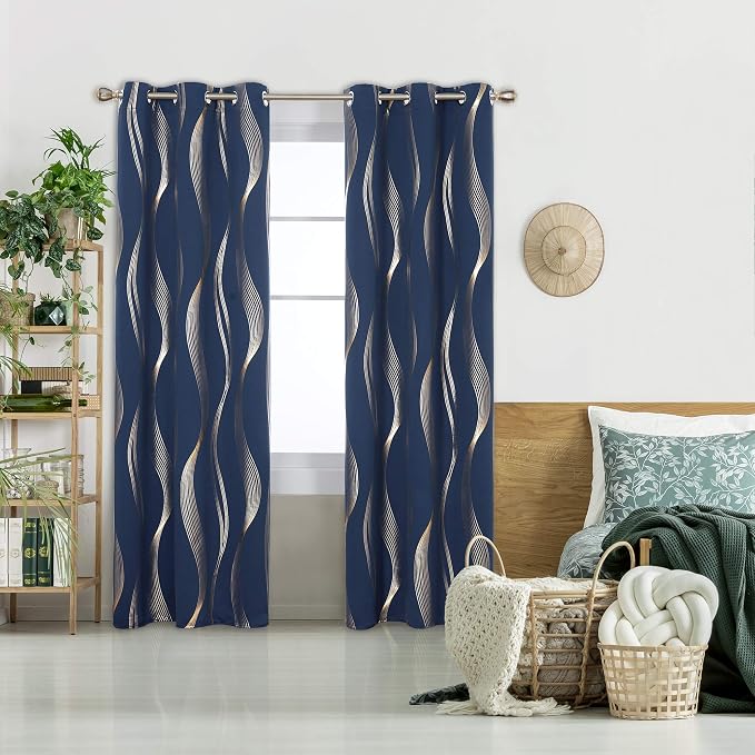 Deconovo Blackout Grommet Gold Pattern Printed Curtains, 42W x 84L | Room - Image 2