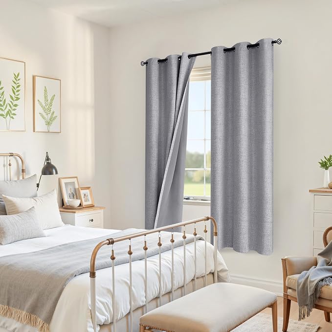 YoungsTex Grey Linen Blackout Curtains - Image 4