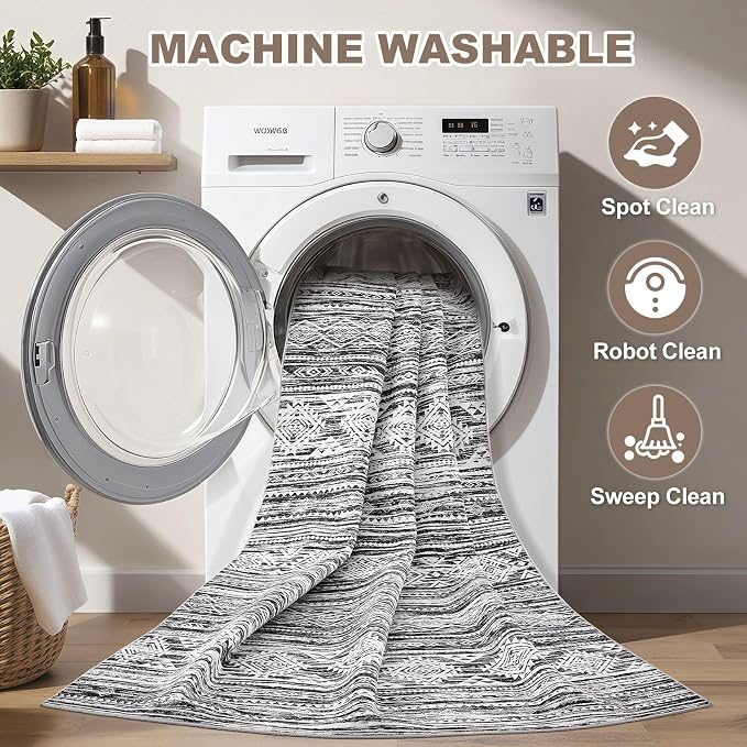 Nakagishi Area Rug Living Room Rugs: 7X9 Machine Washable Boho Large Neutral - Image 3