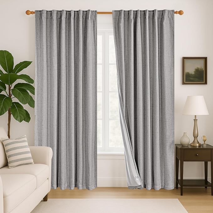 Deconovo 100% Blackout Linen-Blend Curtains 52" x 84" – Thermal Insulated by Unknown