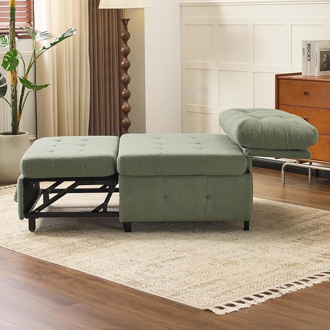 VINGLI Convertible Sofa Bed Tufted Teddy Fleece Sleeper Chair Bed Couch Armless - Image 9