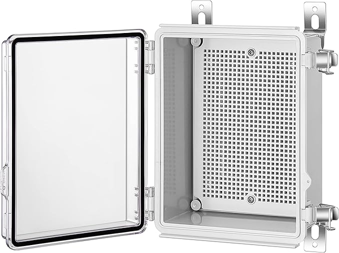 Gratury Junction Box, IP67 Waterproof Plastic Enclosure for Electrical Project, Hinged Transparent Cover, Includes Mounting Plate and Wall Bracket 220×170×110mm (8.6"×6.7"×4.3" TC)