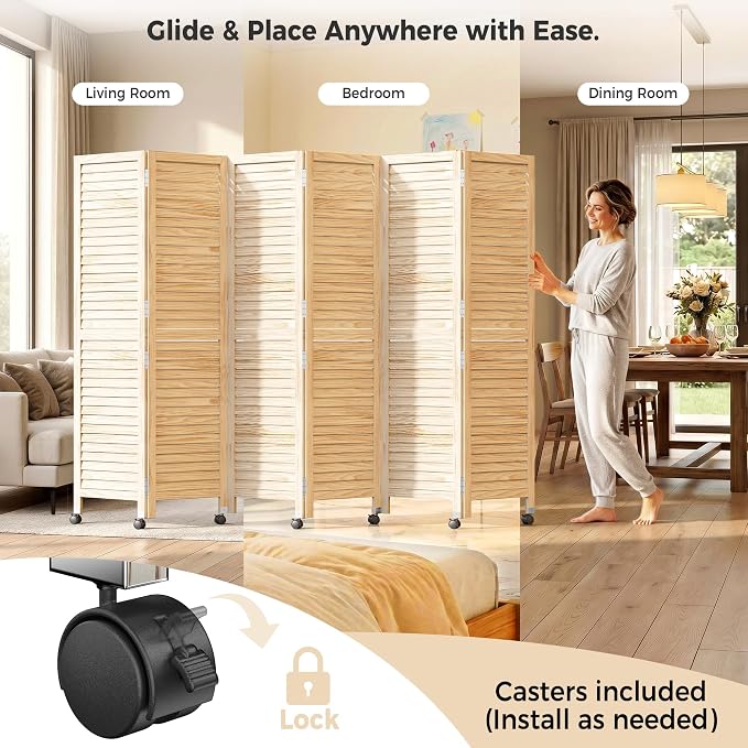 Amsleekey 67" H 6 Panel Wood Room Divider | Folding Privacy Screen, Lockable - Image 5