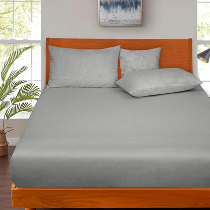 ROYALE LINENS 300 Thread Count 100% Long Staple Combed Cotton Fitted Sheet Full - Super Soft Deep Pocket Bottom Sheet - Fitted Sheets Only - Elastic Sheets (Full, Silver)