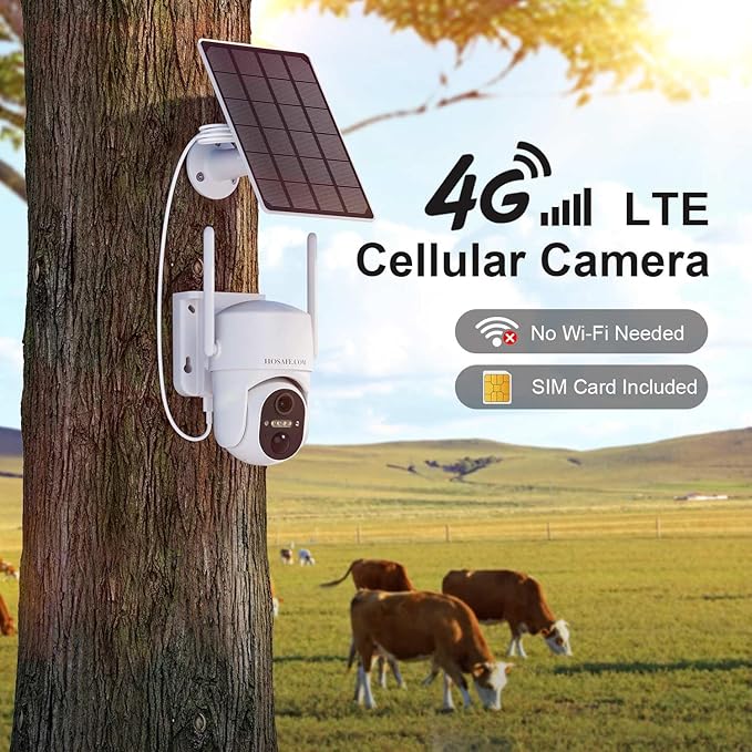 HOSAFE.COM 4G LTE Cellular Security Camera Outdoor, No WiFi Security Camera Outside, Wireless Security Cameras Outdoor Solar Powered, 360 Ptz, Human Sensor, 2K HD, 2-Way Talk, IP66, 2 Pack