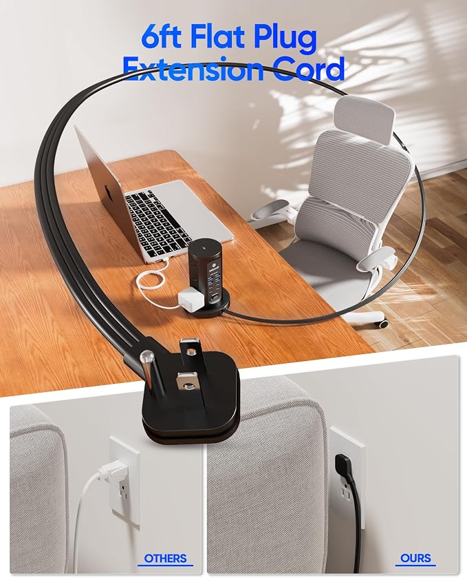 Power Strip Tower, kakyanill Charging Station 9 AC Outlets 8 USB Ports | 6 Ft - Image 6