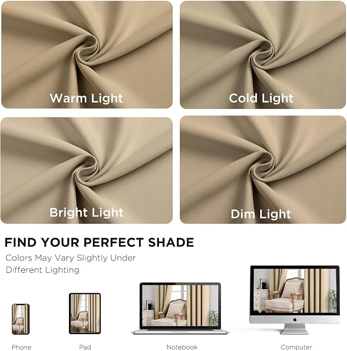 CUCRAF Light Beige Blackout Curtains 72 inch Length, Thermal Insulated Room - Image 6