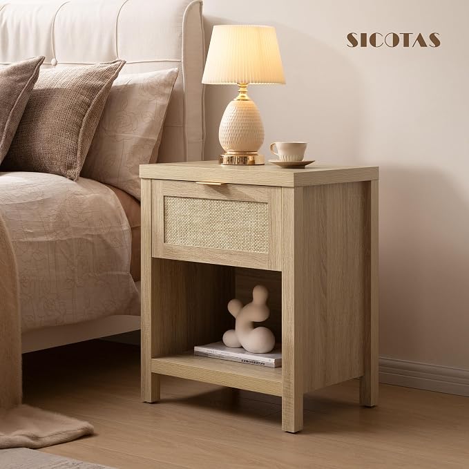 SICOTAS Nightstands Set of 2 Rattan Night Stand - Image 2