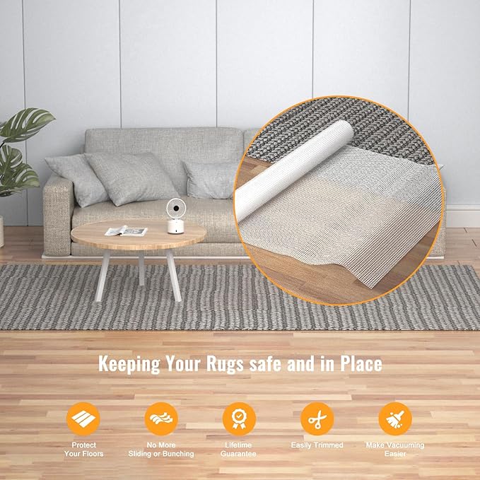 Silicone Non-Slip Rug Pad, Anti Skid Thin Area Rug Pad Gripper, Under Carpet Rug Mats for Hardwood Surface Floors, Keep Rugs in Place-5x7 Ft