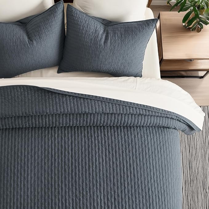 100% Cotton Cross Stitch 3-Piece Quilt Set, Midnight Blue | Cross Stitch Cotton - Image 4