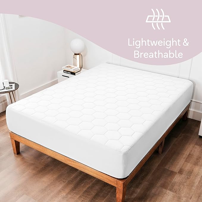 Hearth & Harbor 2 Pack California King Size Quilted Fitted Mattress Pad Cover, 100% Waterproof Mattress Protectors, Deep Pocket Fitted Mattress Cover 8" - 21" (72" x 84", White)