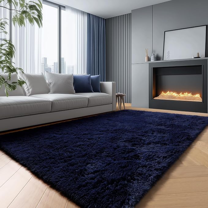 Dark Navy Blue Rugs for Living Room 5x8 Ft, Plush Area Rugs for Bedroom - Image 8