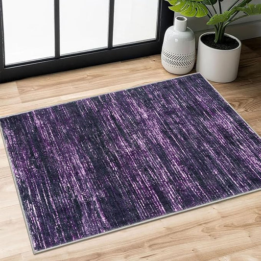 2x3 Modern Abstract Rug for Entryway, Purple White Super Soft Small Area Rug, Washable Non-Slip Kitchen Rugs, Low-Pile Mat for Bedside, Indoor Door Mat