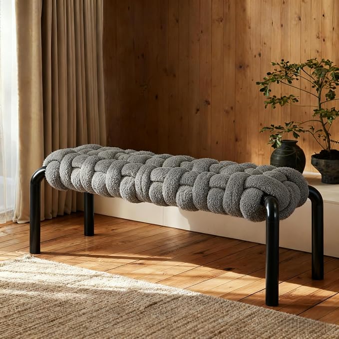 Merax 41" Teddy Fabric End of Bed Bench, Upholstered Window Seat by Merax