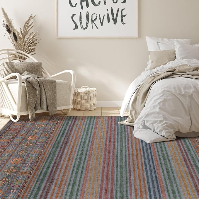 Nakagishi 7X9 Area Rugs Living Room: Washable Large Vintage Rug Neutral - Image 7