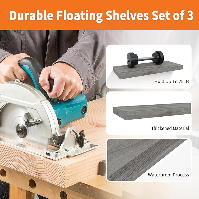 Floating Shelves for Wall Set of 3, Invisible Brackets, Water Resistant Surface - Image 4