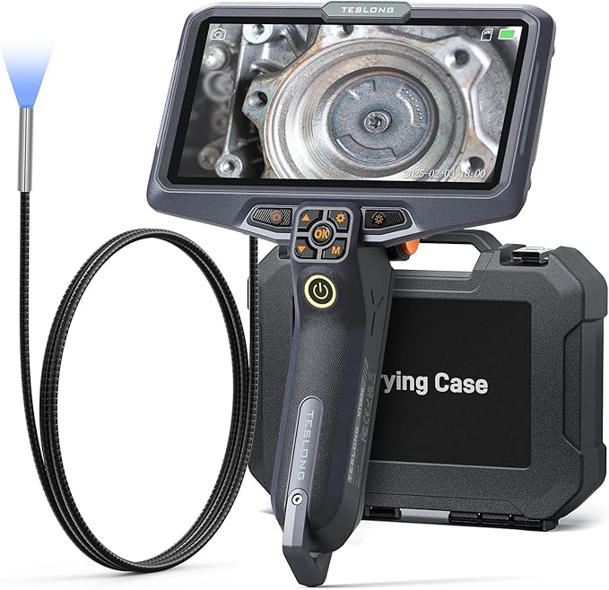 Teslong Ultra-Thin 3.9mm Industrial Endoscope with Lights, 6" IPS Screen Hnadle Borescope Automotive Mechanic Inspection Camera with 6000mAh Battery, 5FT Flexible Waterproof Gooseneck Probe