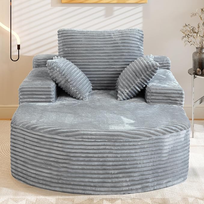 Corduroy D-Shaped Couches, Oversized Round Chair - Image 9