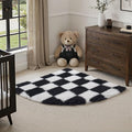 Checkered 3ft Radius Corner for Playroom Black and White Soft Shag | Machine by PureCozy