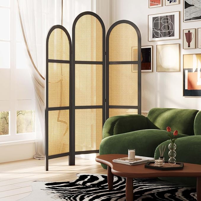 3-Panel Hand-Woven Rattan Room Divider, Tall Foldable Privacy Screen - Image 9