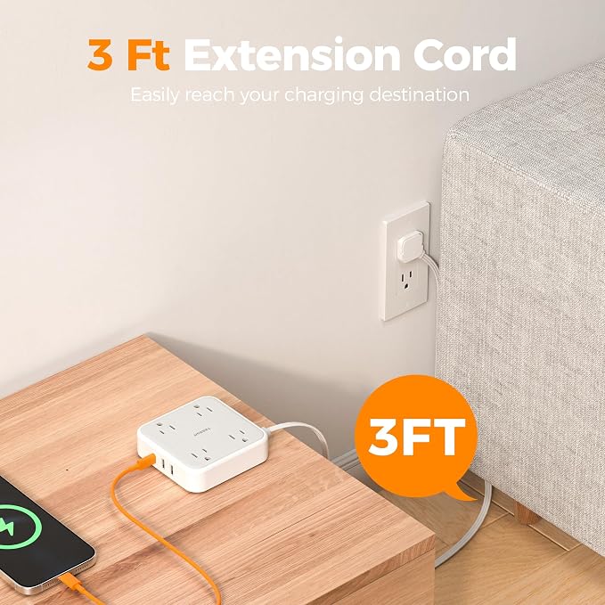 TESSAN Surge Protector Flat Extension Cord 3 Ft, Ring Plug Power Strip | 4 - Image 3