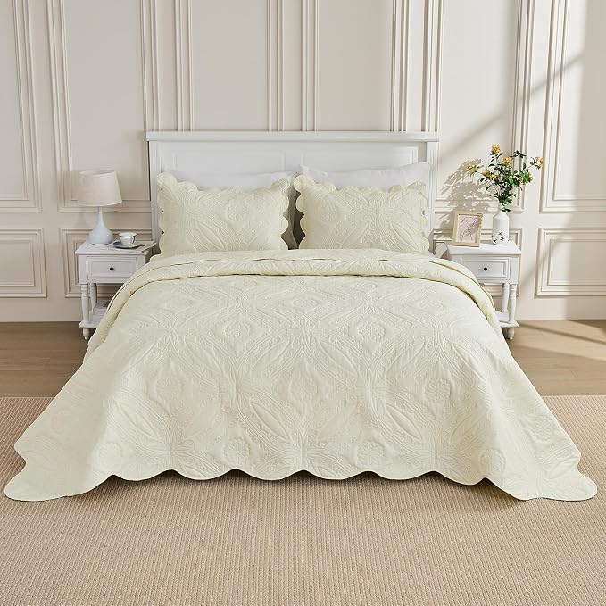 Kingnex Oversized King Bedspreads 128x120 Ultrasonic Quilted Cream | Extra Wide - Image 2