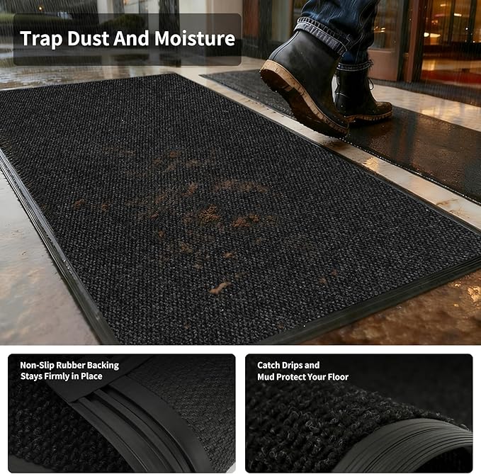 3ft x 27ft Front Door Mat Indoor Outdoor Entrance, Commercial Heavy Duty Entryway Matt, Non-Slip Rubber Backing Low Profile Doormat, Waterproof Dirt Trapper Welcome Mat for High Traffic Area