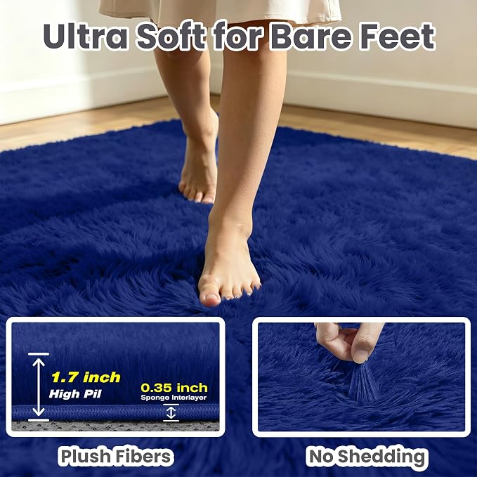6x9 Fluffy Area Rug for Living Room: Soft Non-Slip Blue Shag Bedroom Carpet | - Image 7