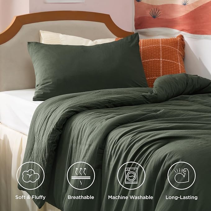 Bedsure Twin/Twin XL Comforter Set, Dark Green Soft Prewashed Bedding - Image 4