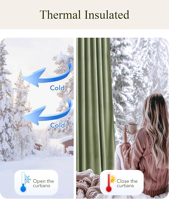 Sage Green Velvet Curtains for Bedroom 84 inches Back Tab, 2 Panels | Soft - Image 5