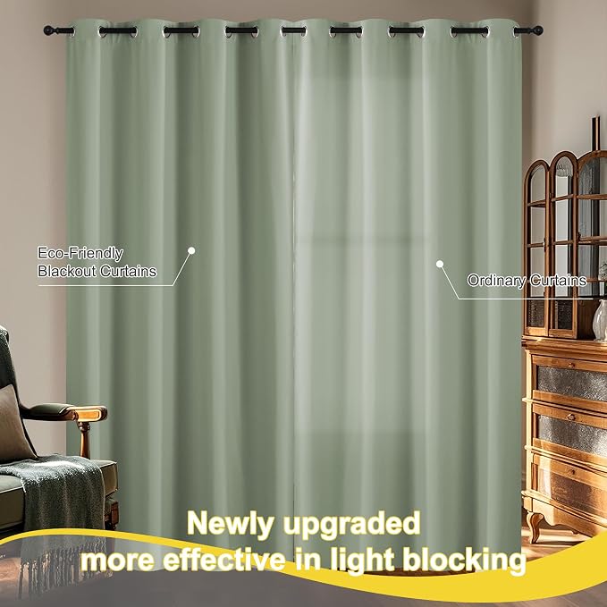 NICETOWN 100% Blackout Sage Green Curtains 52 x 84 inches Long - Image 7