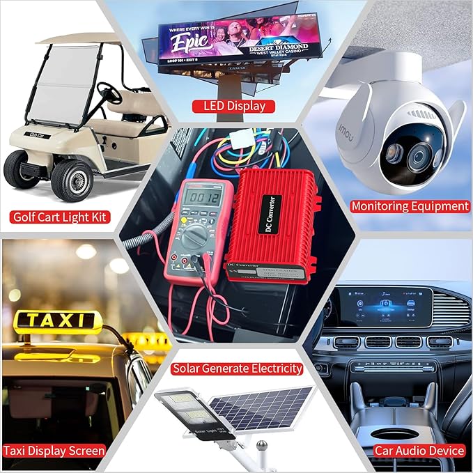 Universal 36V 48V to 12V Golf Cart Voltage Reducer DC Converter, 30A 360W DC Step Down Transformer with Fuse, Voltage Regulator for Club Car EZGO Yamaha