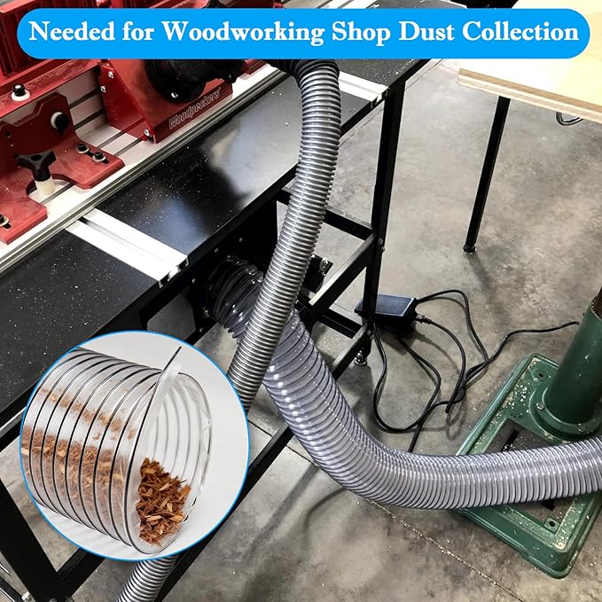 2-1/2"x10'PVC Dust Collection Hose,2-1/2"Dust Collector Hose for Woodworking,Workshops,Wood Shop Dust Collection System,2.5Inch PVC Clear Flexible Hose for Extract Dust Debris Fume w/Carbon Steel Wire